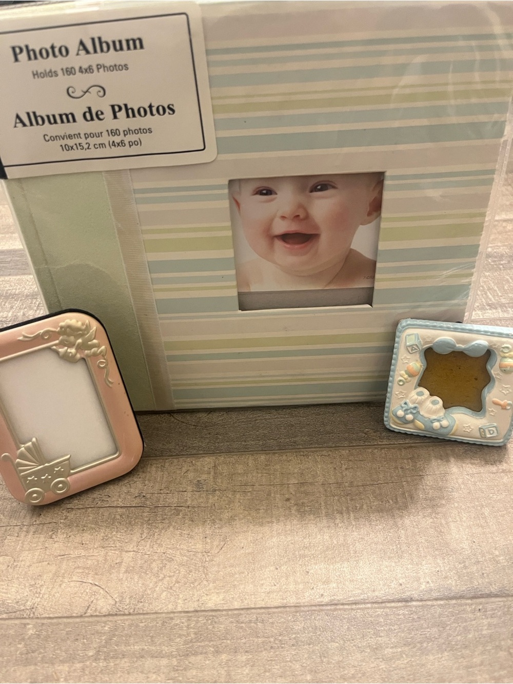 Striped Pastel Baby Photo Album with Pink & Blue Frames